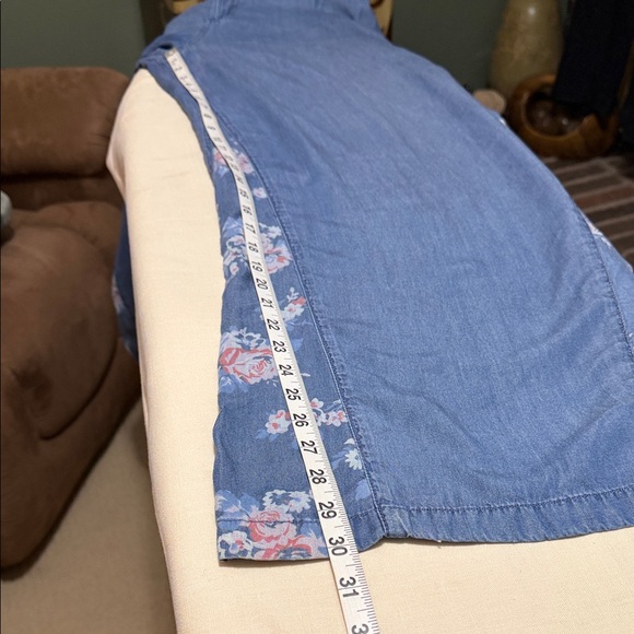 Maurices Blue with Floral Insert Wide Leg Palazzo Bohemian Jeans Pants, Size 10. - Picture 7 of 13